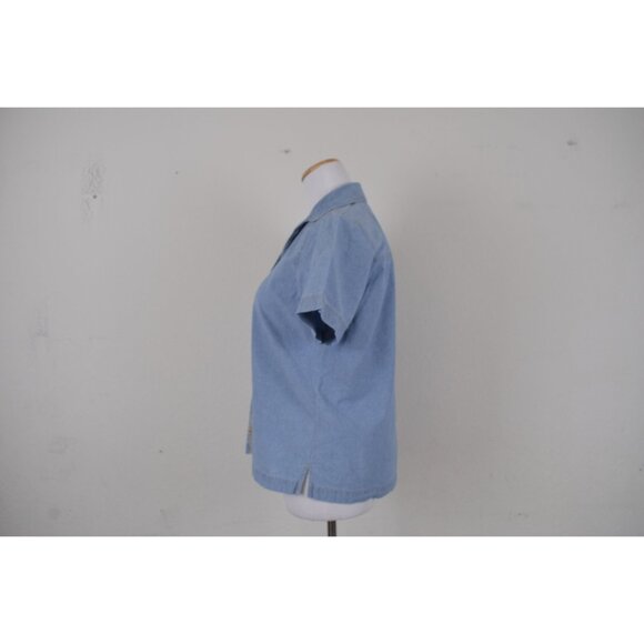 Vintage 90s Blue Embroidered Button Down Blouse - Picture 3 of 8